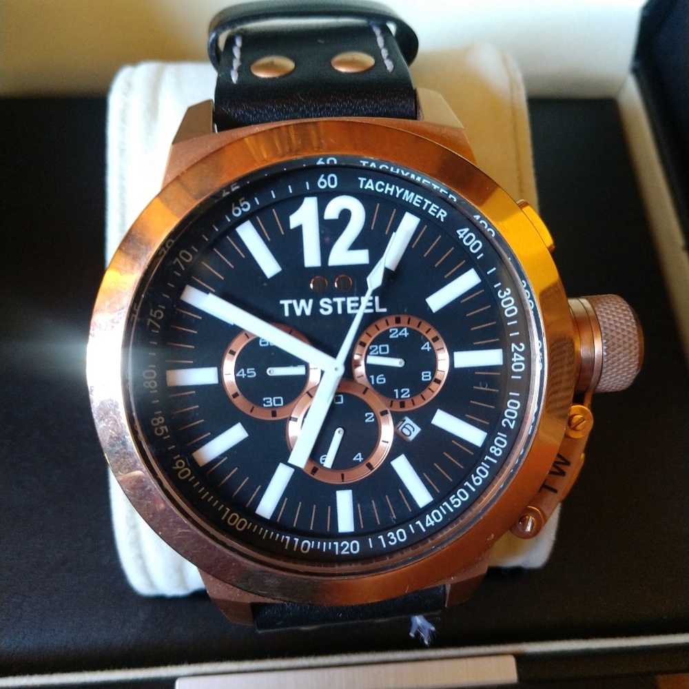 TW Steel Men's Diving Watch w/Black Leather Strap
